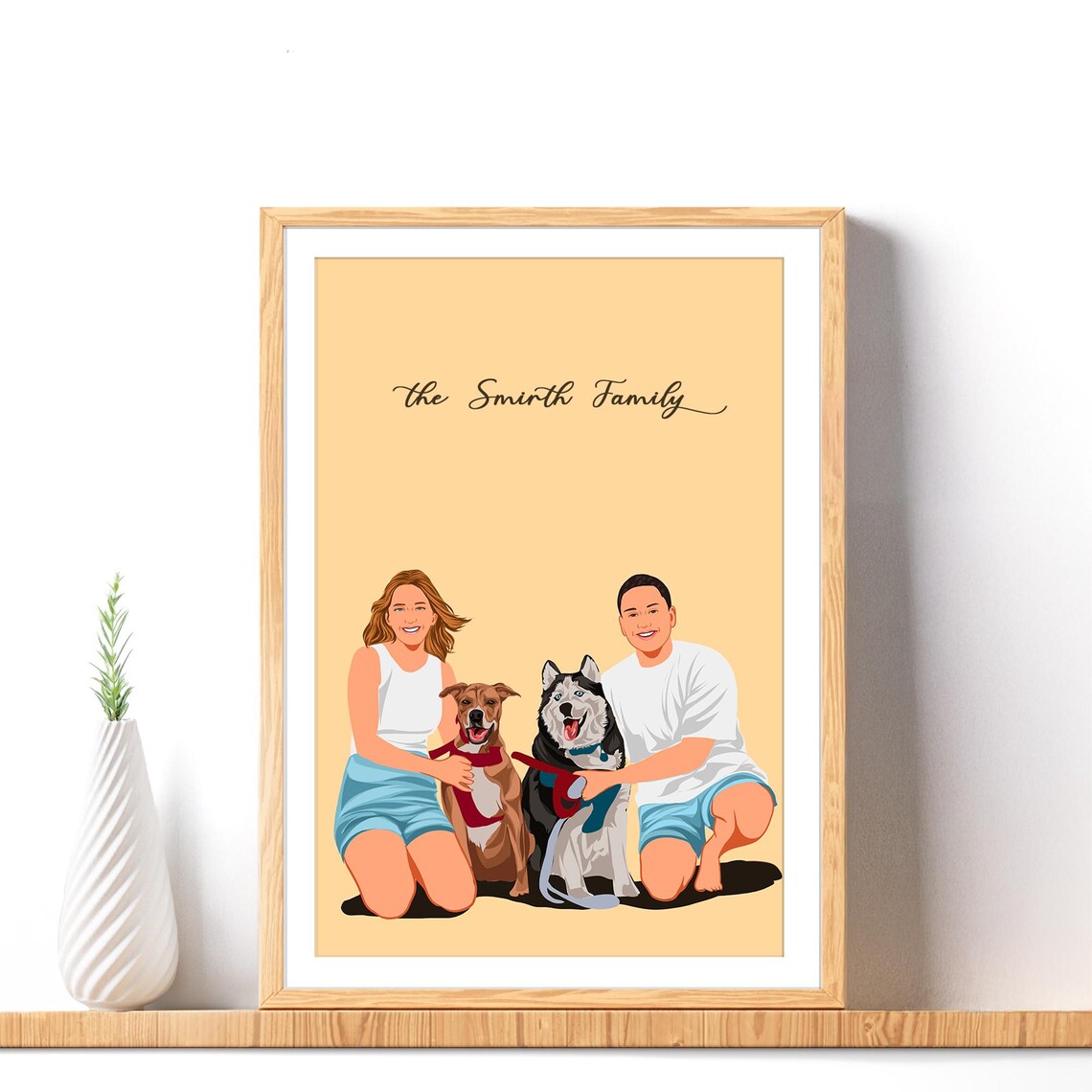 Custom Faceless Couple With Pet Portrait Art Print - Image 2