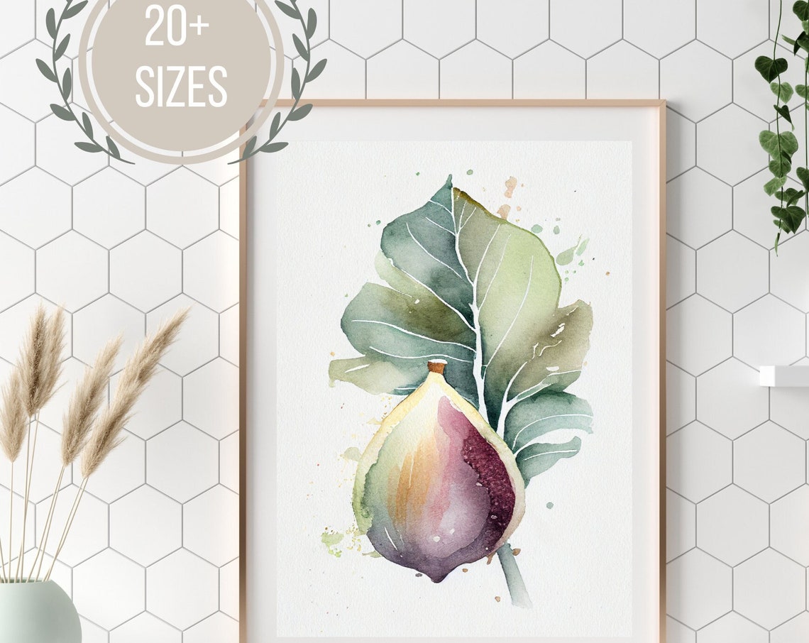 Watercolor Fig Fruit Botanical Ripe Fig Leaf Kitchen Wall Decor Poster