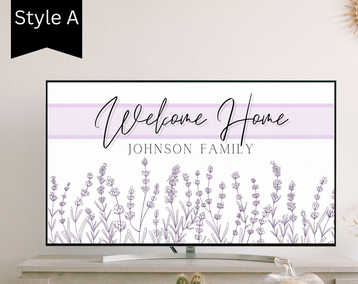 Personalized Welcome Home Lavender Botanical Family TV Art Poster