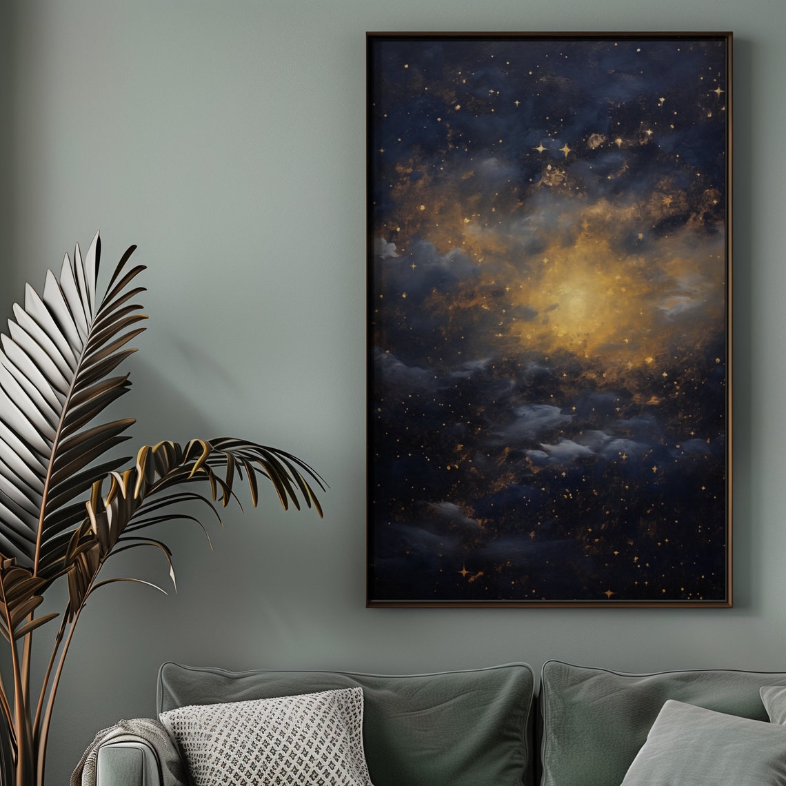Celestial Night Sky Oil Painting Starry Night Sky Wall Art Dark Celestial Print Golden Moon Artwork Dark Academia Moody Decor - Image 5