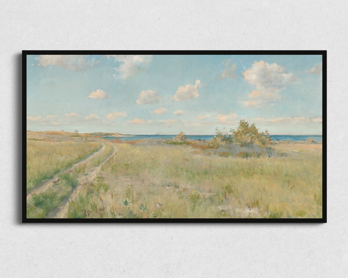 Vintage Ocean Landscape Painting, Coastal Art Print