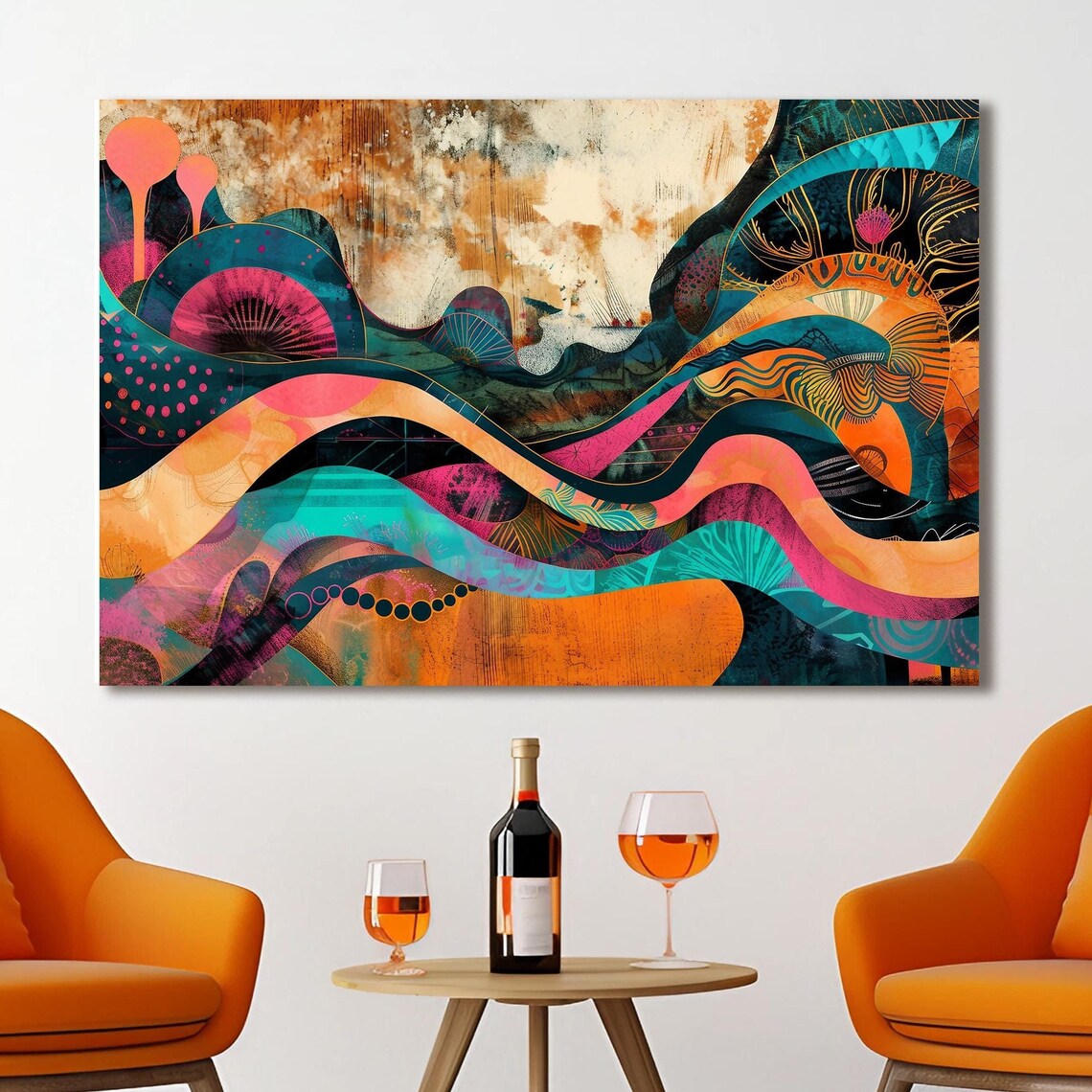 Vibrant Pink Abstract Wall Art Funky Fun Poster Room Decor Bedroom Art Home Decor Unframed Or Framed Print Teal Orange Black - Image 4