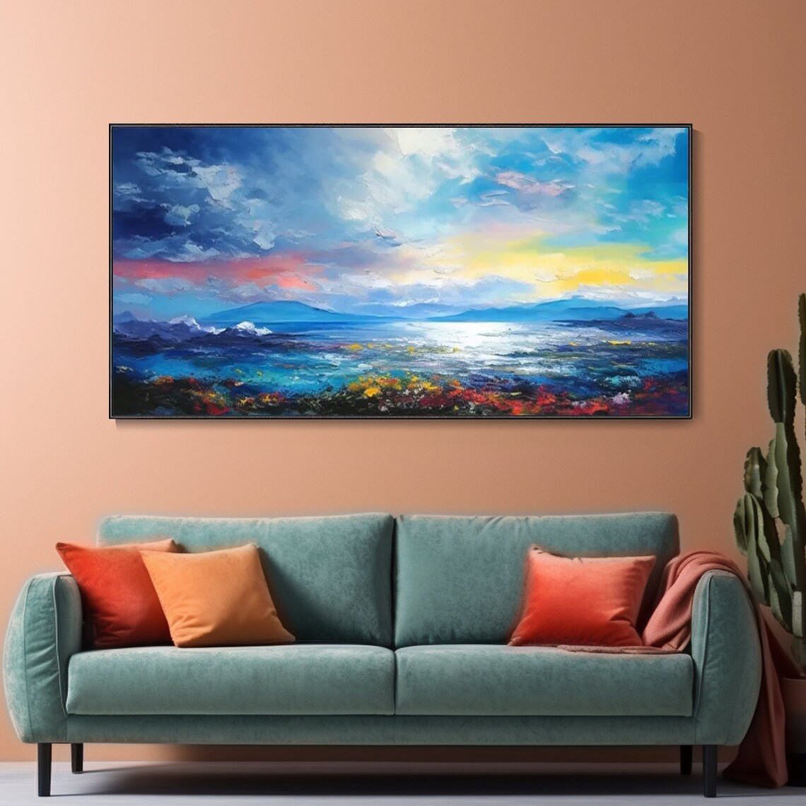 Coastal Sunrise Dramatic Cloudy Sky Mountains Ocean Landscape Art Poster - Image 2