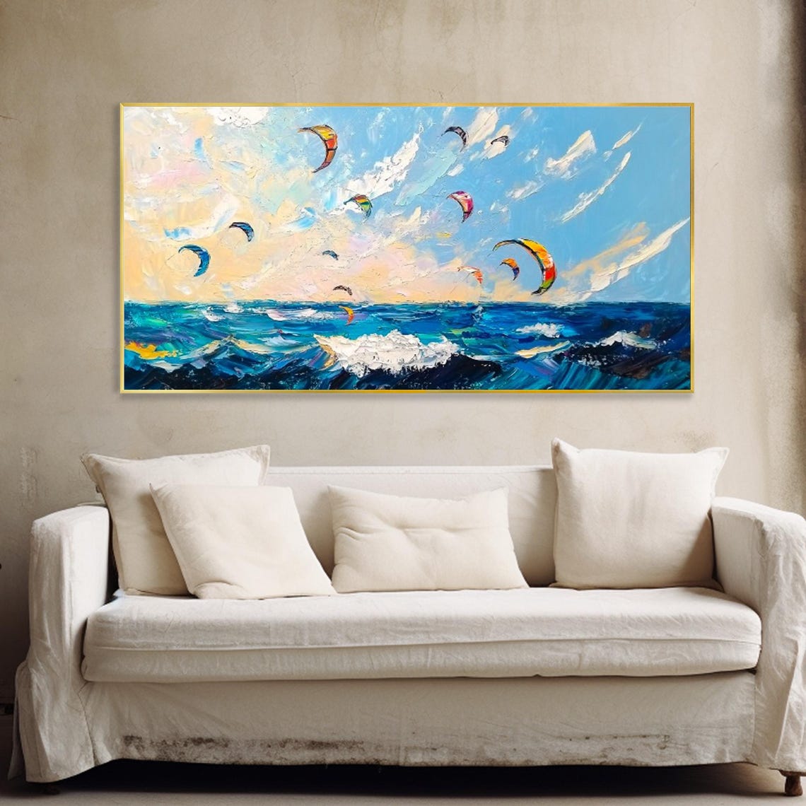 Kitesurfing Kites Over Blue Ocean Waves Summer Beach Sport Art Poster - Image 4