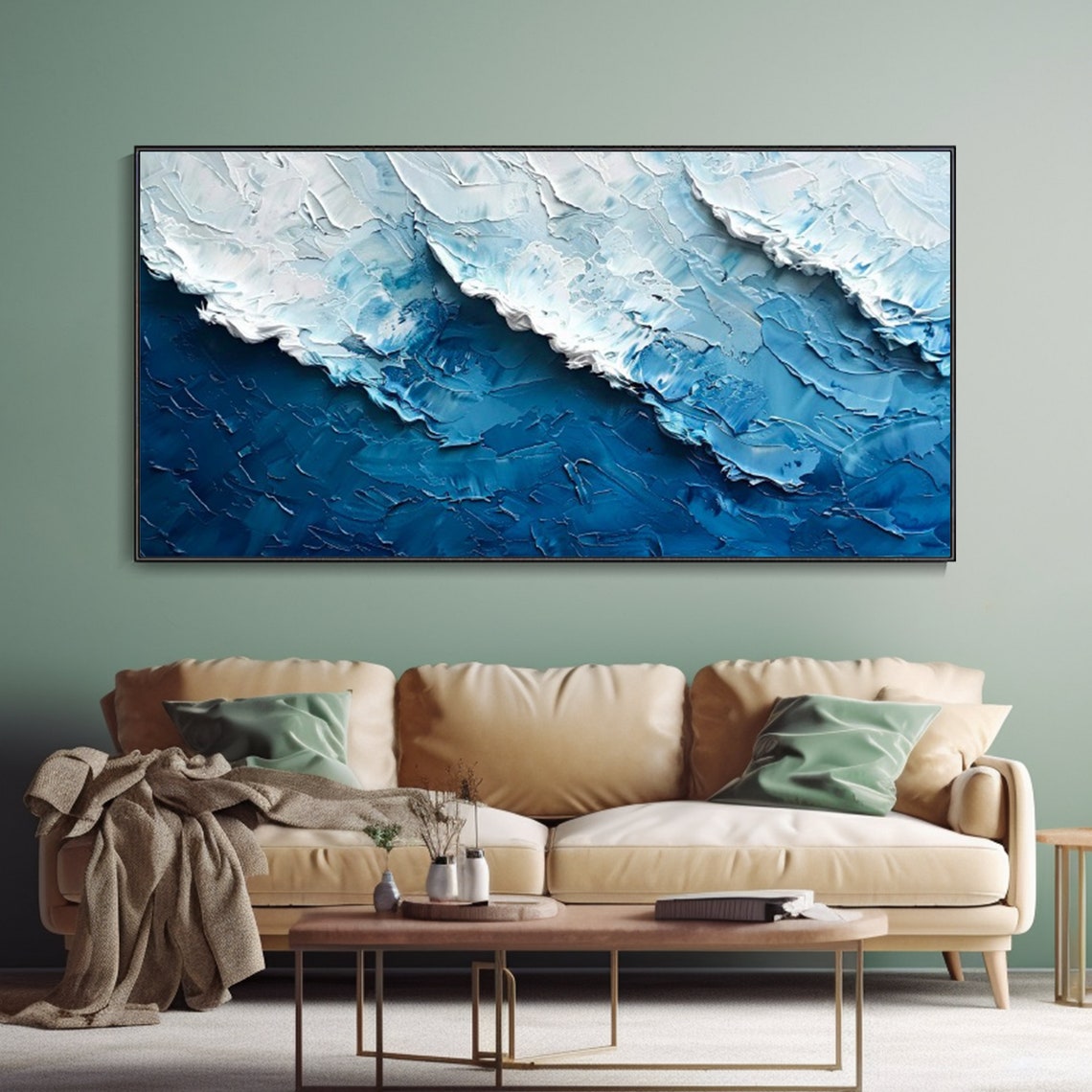 Deep Blue Ocean Waves Textured Minimalist Impasto Art Poster - Image 3