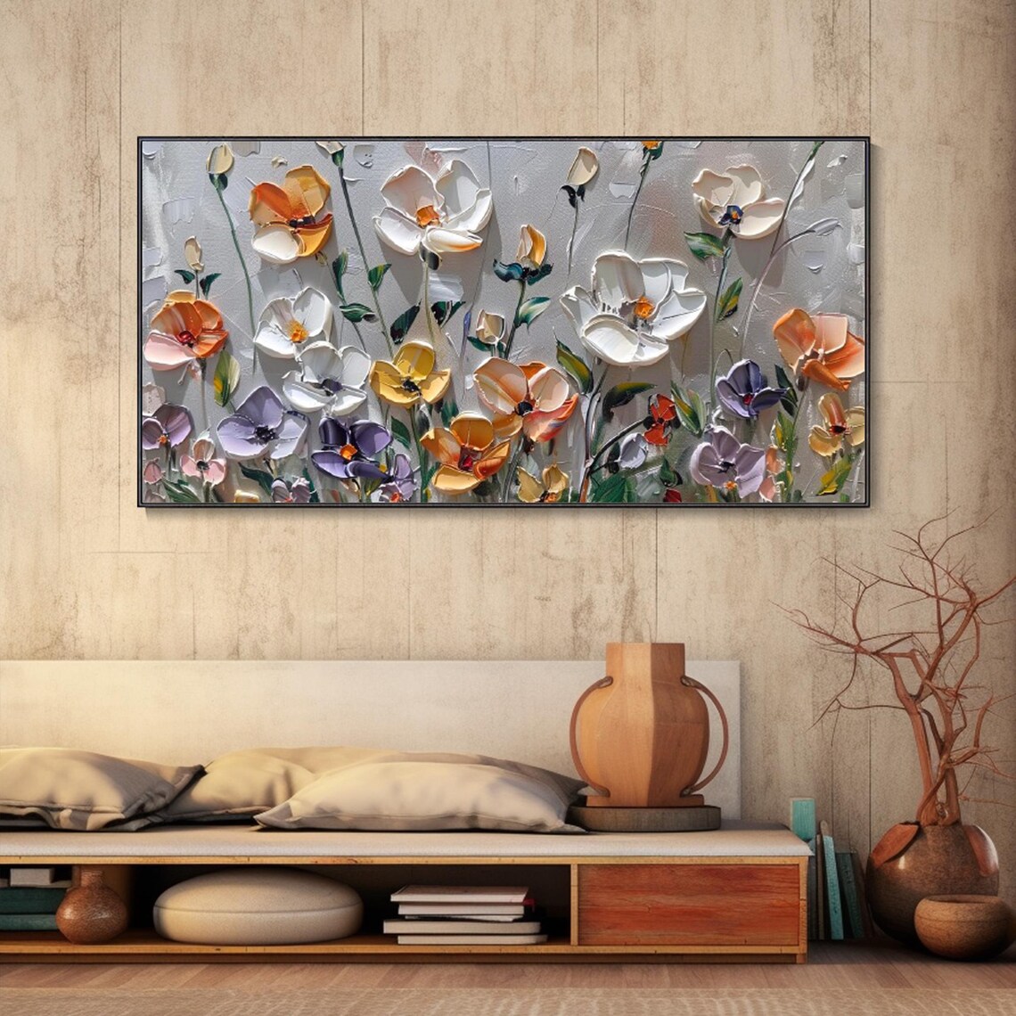 Abstract Flower Landscape, Oil Painting Print, Bedroom Decor - Image 2