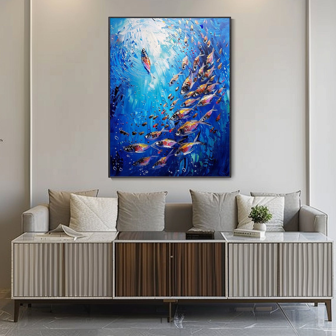 School Of Colorful Fish Underwater Blue Ocean Scene Animal Art Print - Image 4