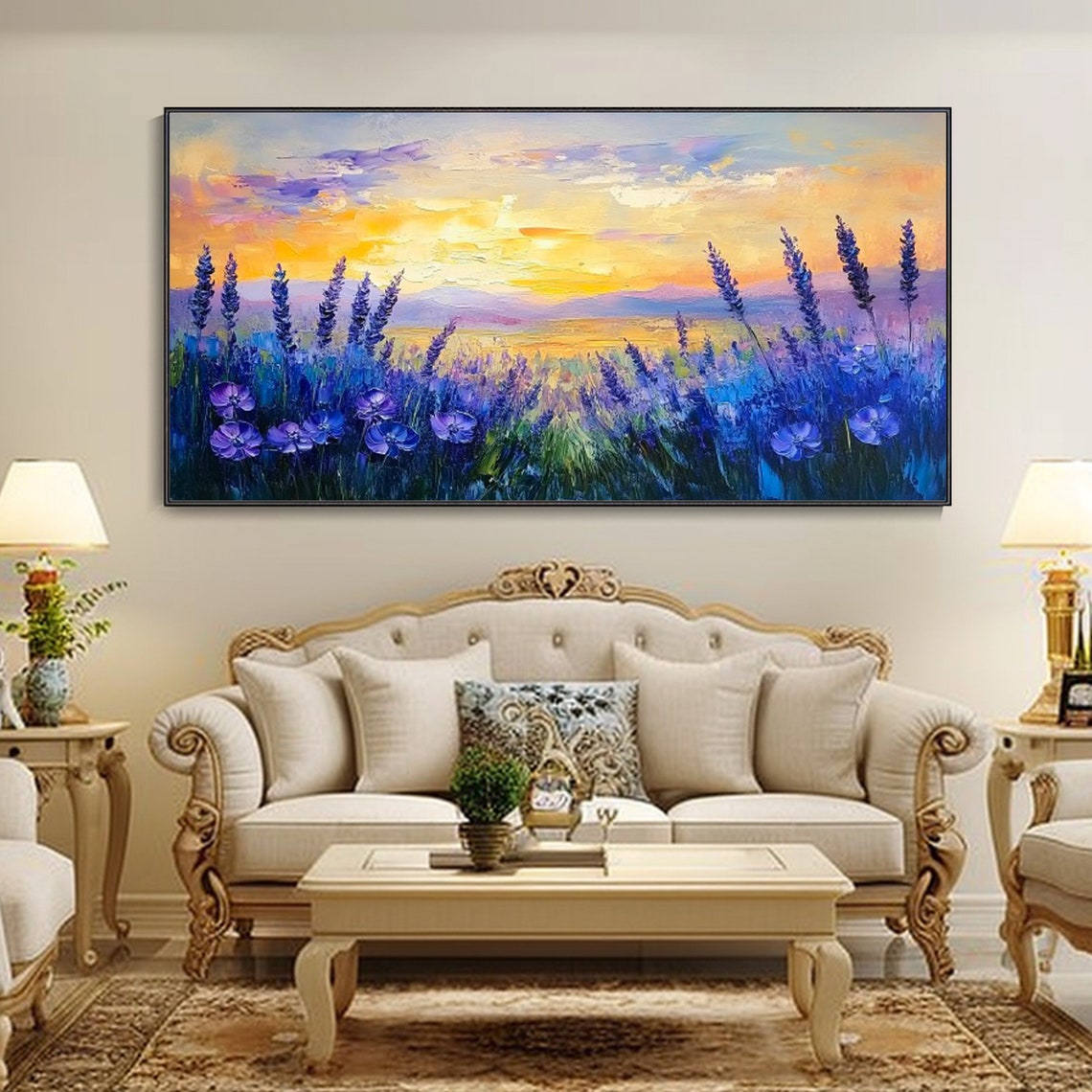 Romantic Lavender Field At Sunset Purple Blooms Landscape Art Poster - Image 2