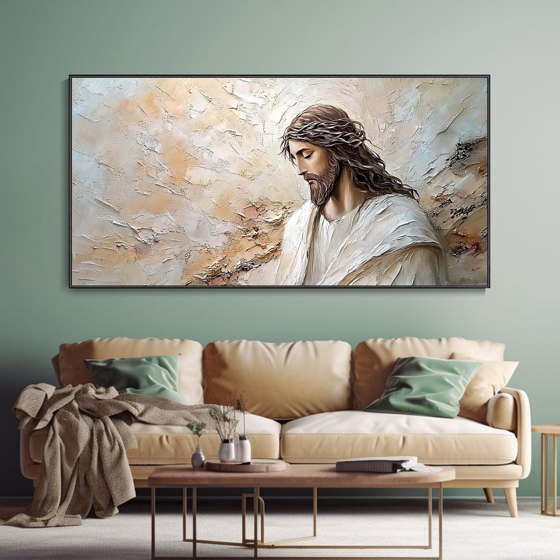 Jesus Christ Textured Portrait Religious Oil Painting Poster - Image 3