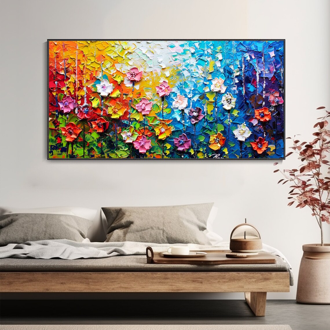 Rainbow Wildflower Garden Blooming Colorful Abstract Floral Art Print - Image 4