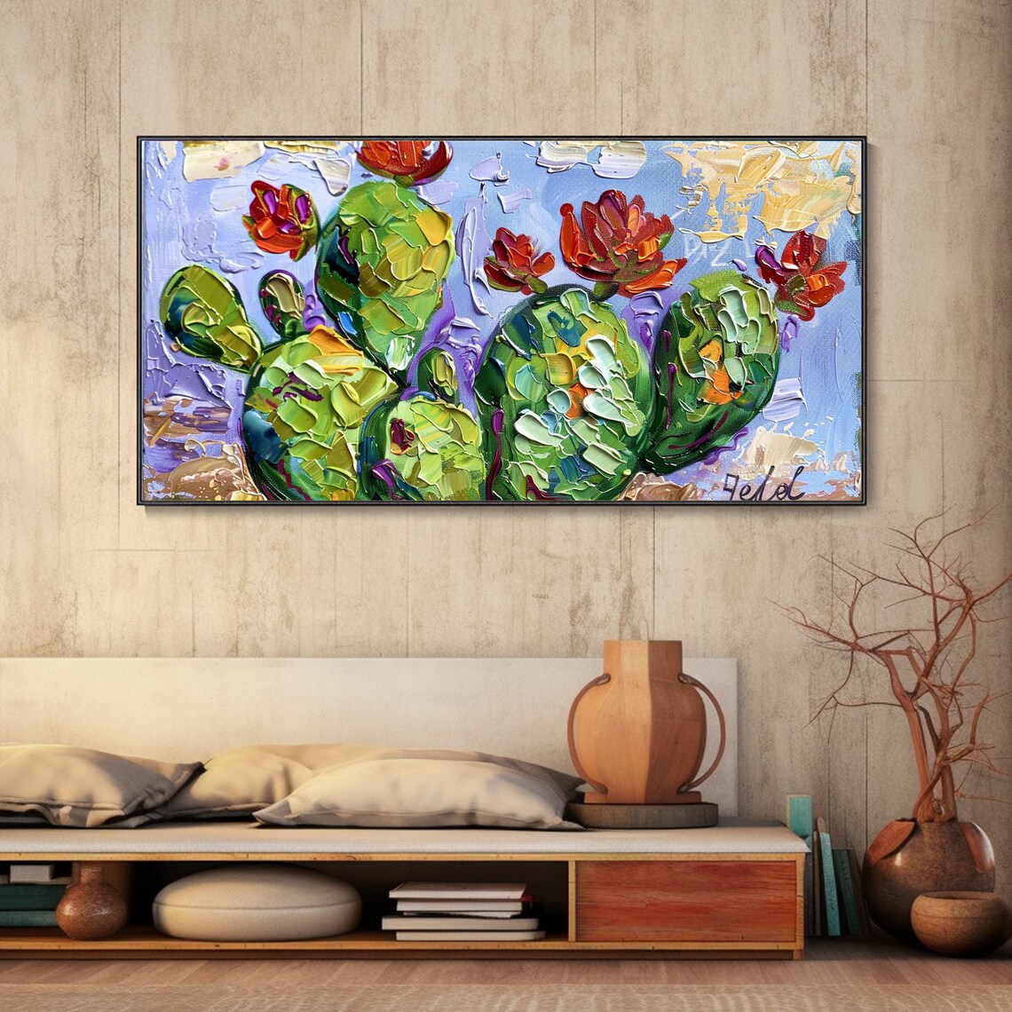 Cactus Oil Painting, Abstract Botanical Art Print - Image 4