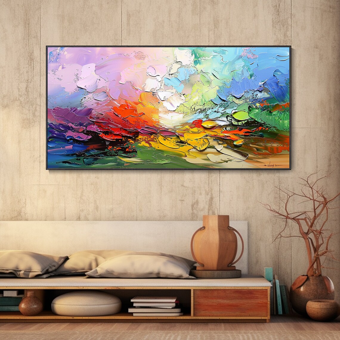 Ocean Seascape Abstract Sunrise, Oil Painting Art Print - Image 2