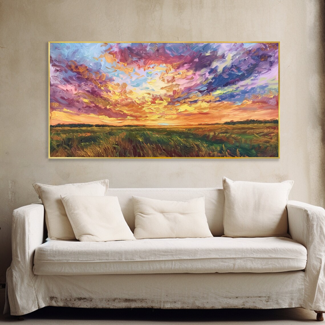 Sunset Wheat Field Landscape Wall Art Print, Rustic Sky - Image 2