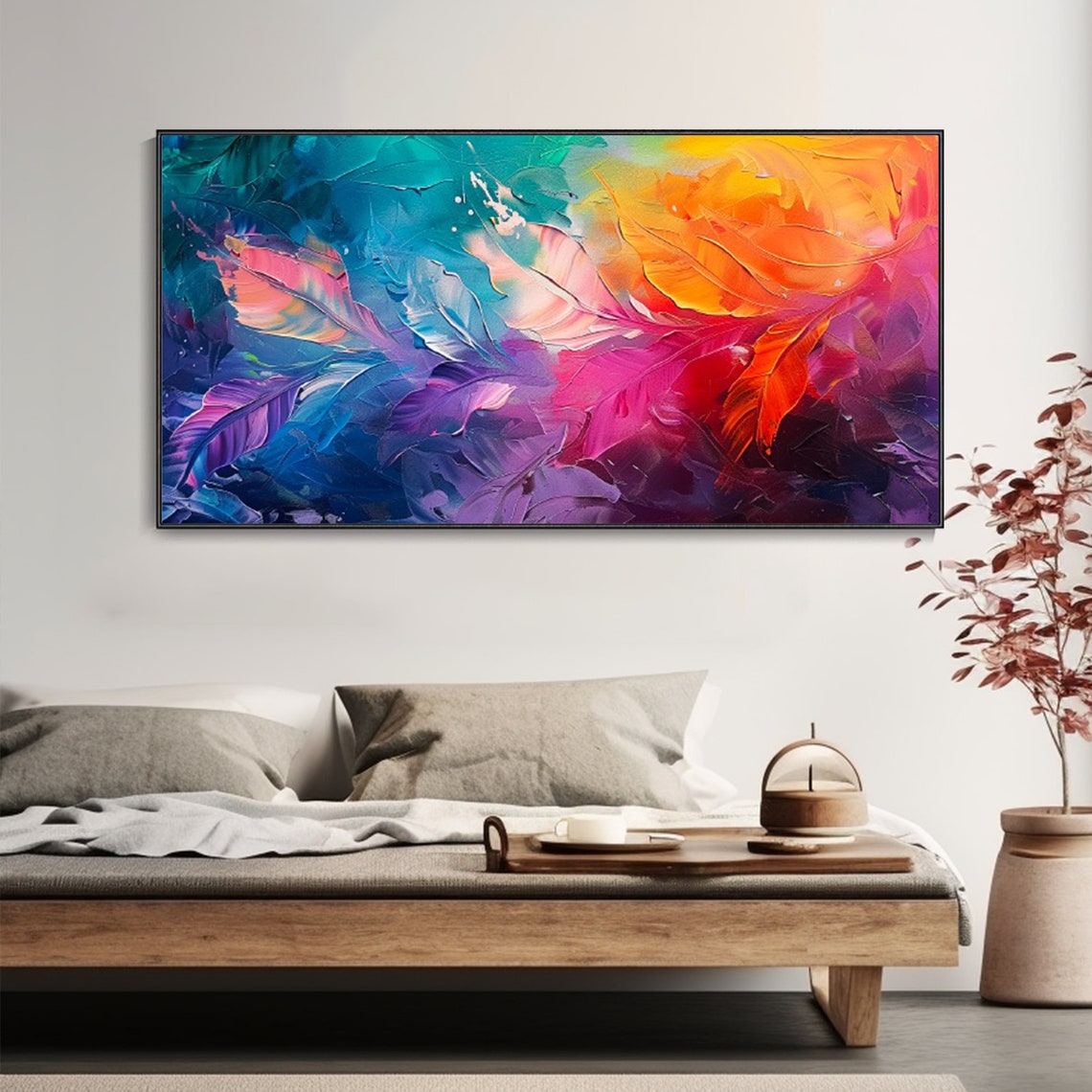 Vibrant Abstract Feather Strokes Colorful Texture Modern Art Print - Image 3