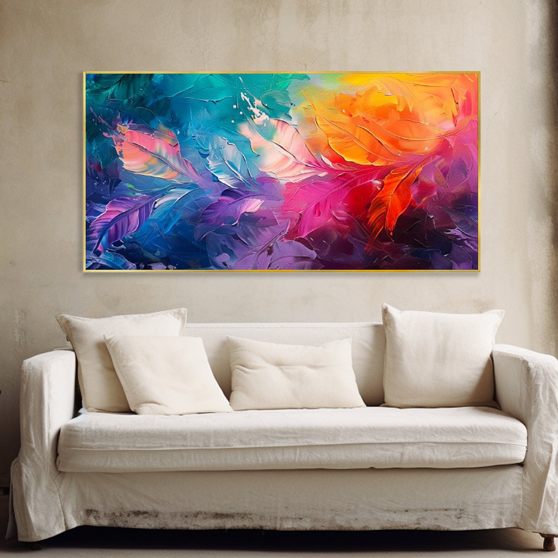 Vibrant Abstract Feather Strokes Colorful Texture Modern Art Print - Image 2
