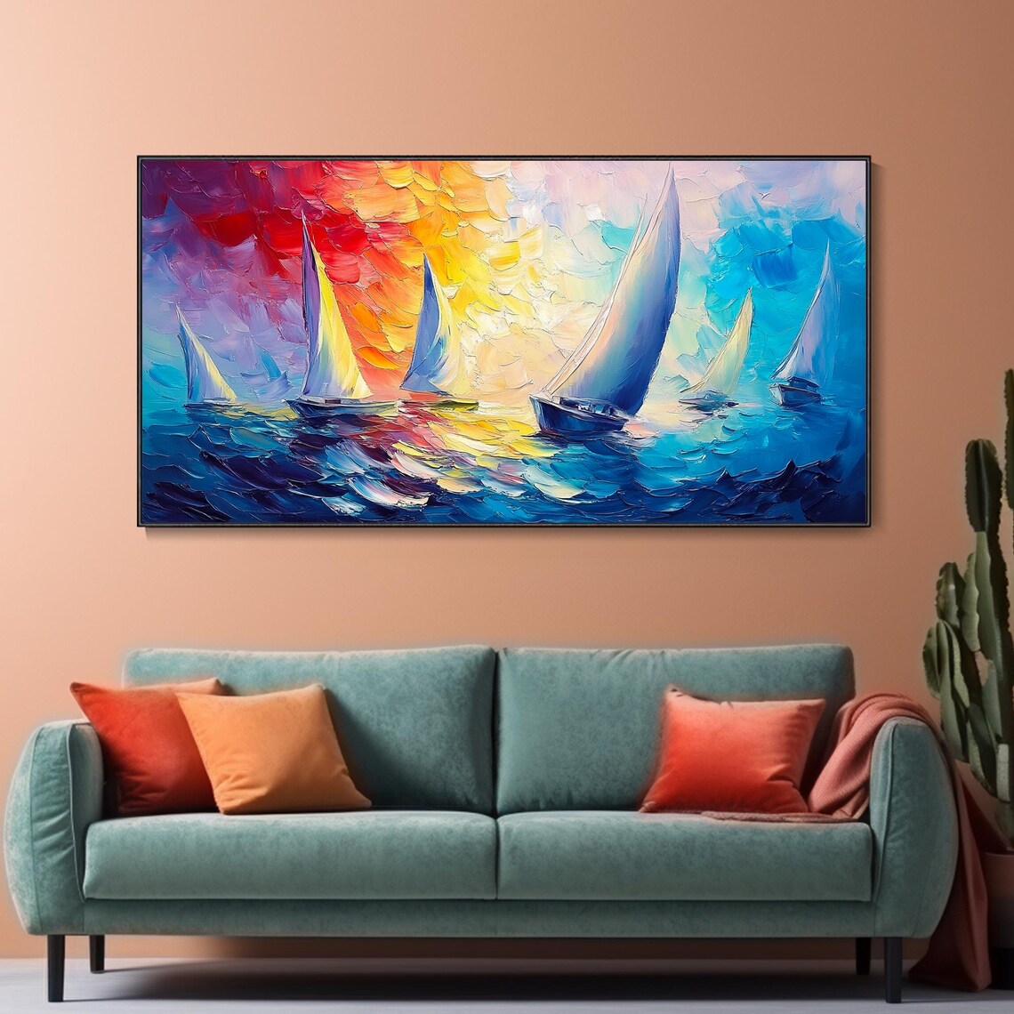Sailboats On Ocean At Sunset Colorful Regatta Seascape Art Poster - Image 2