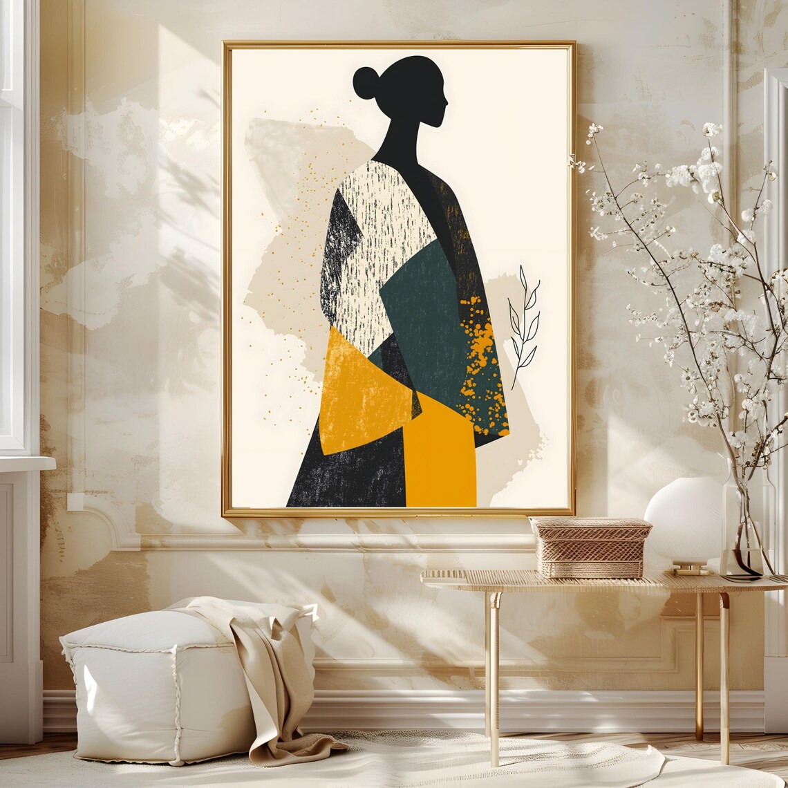 Abstract Woman Silhouette Mustard Teal Gold Fashion Art Poster - Image 5