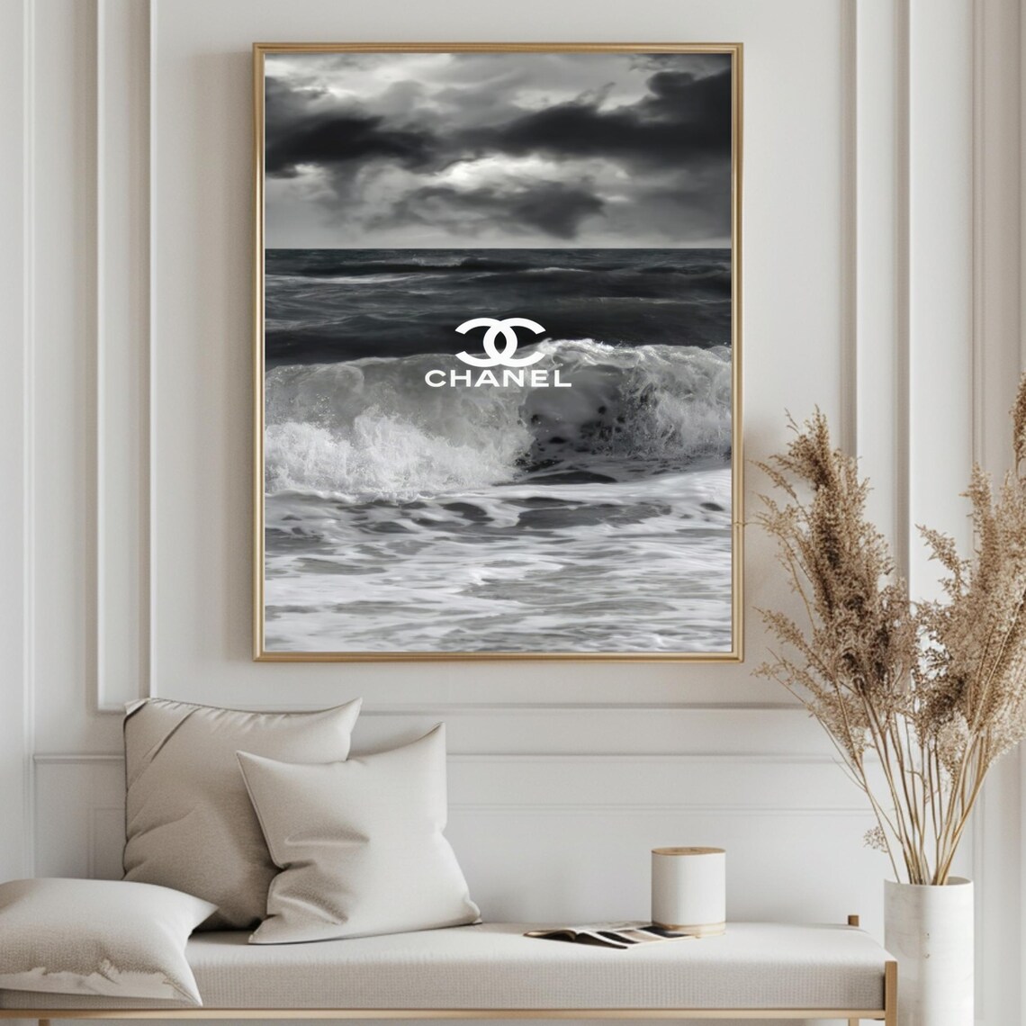 Chanel Logo Black And White Ocean Waves Stormy Surf Fashion Poster - Image 3
