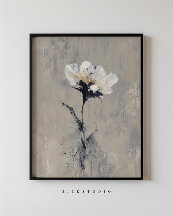 Floral Wall Art White Flower Canvas Print Minimalist Fine Botanical Modern Abstract Painting