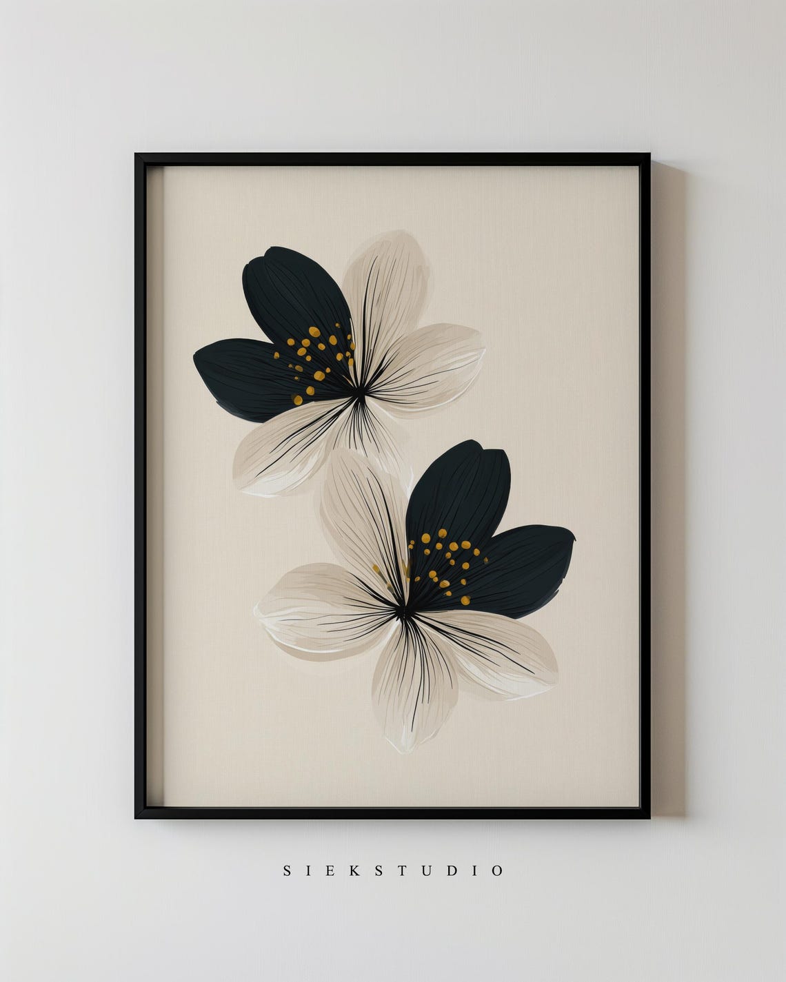 Contemporary Minimalist Beige Black And White Flower Neutral Modern Abstract Botanical Floral Home Wall Art Decor 295
