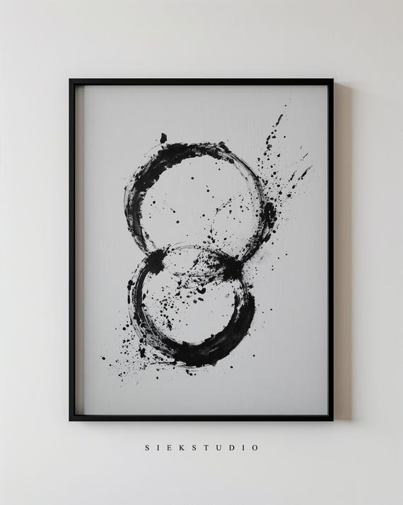 Black And White Abstract Double Circle Art Print