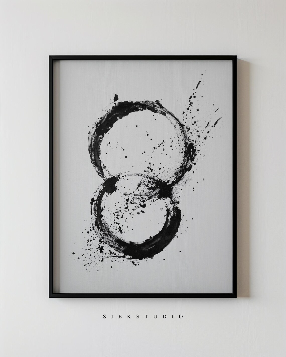 Black And White Abstract Double Circle Art Print