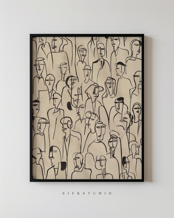 Abstract Crowd Figurative Drawing, Minimalist Wall Art