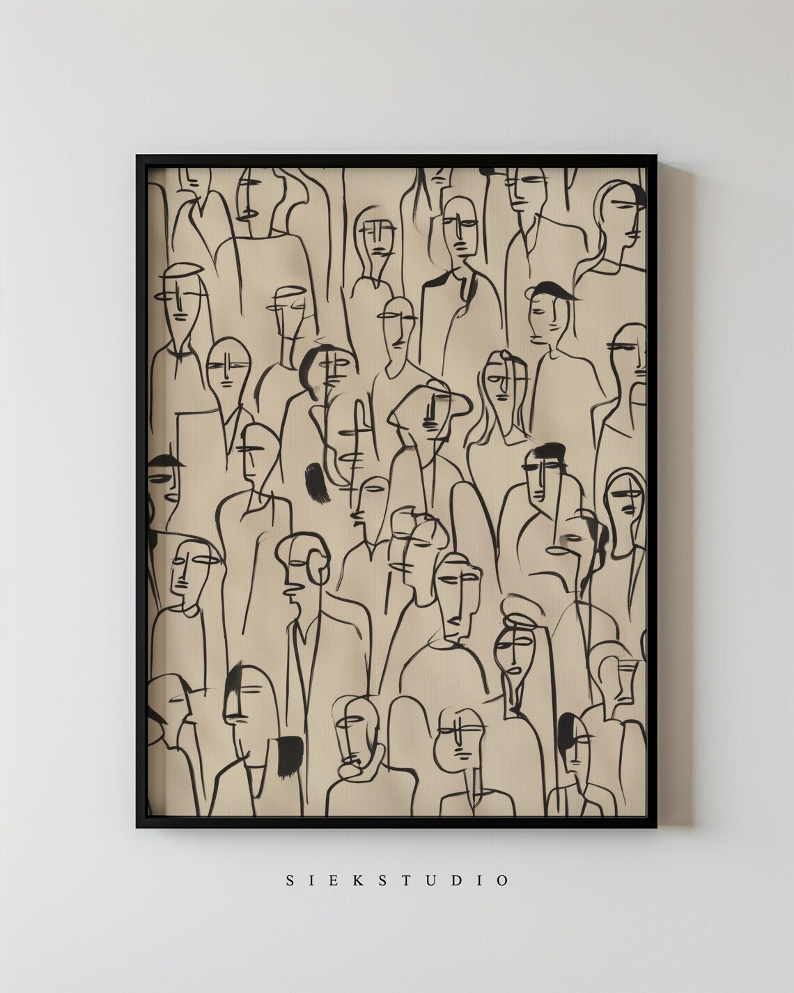 Abstract Crowd Figurative Drawing, Minimalist Wall Art