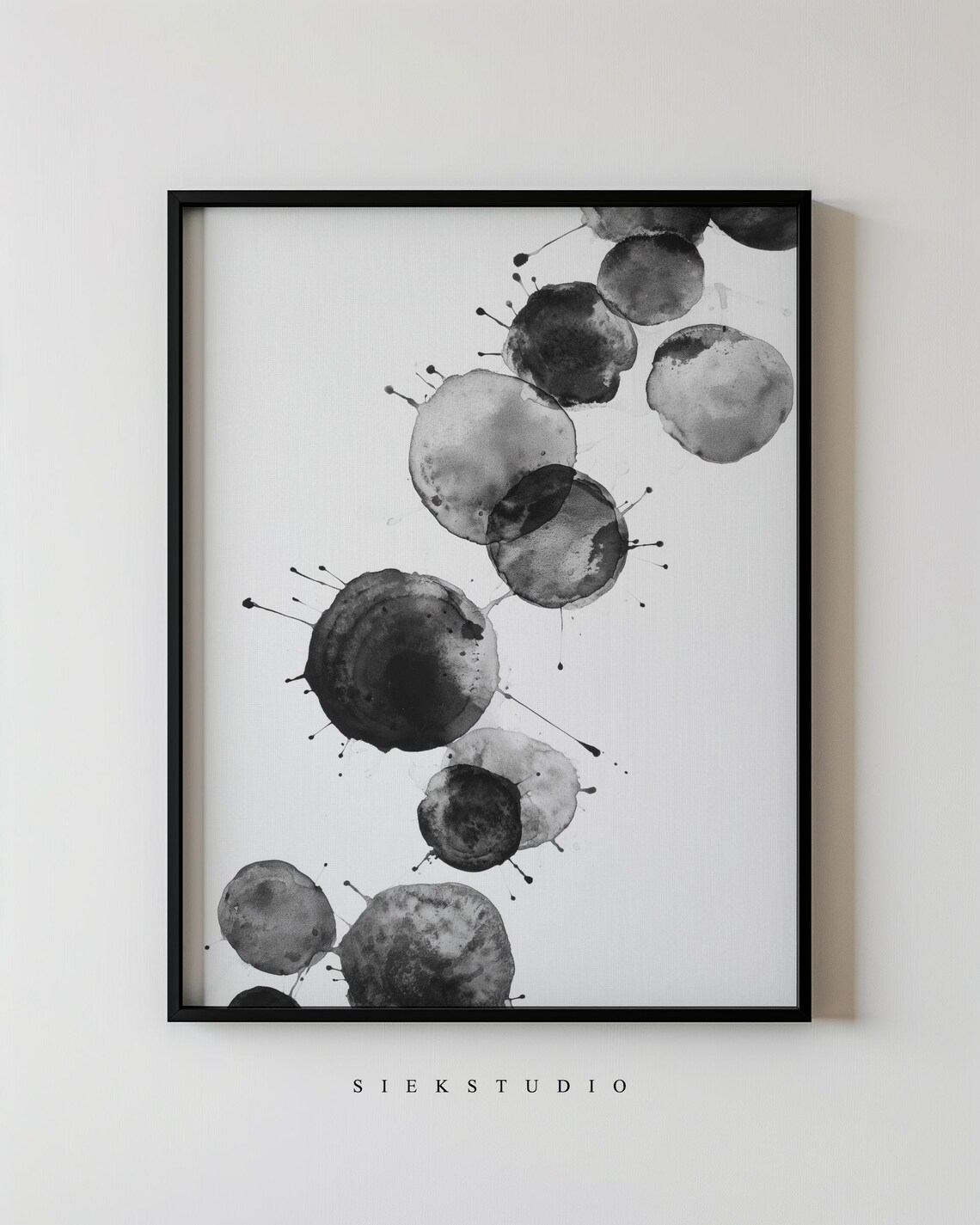 Abstract Shapes Circle Art Minimalist Paint Splatter Modern Wall Geometric Black And Gray Gradient Pattern Contemporary Decor 114