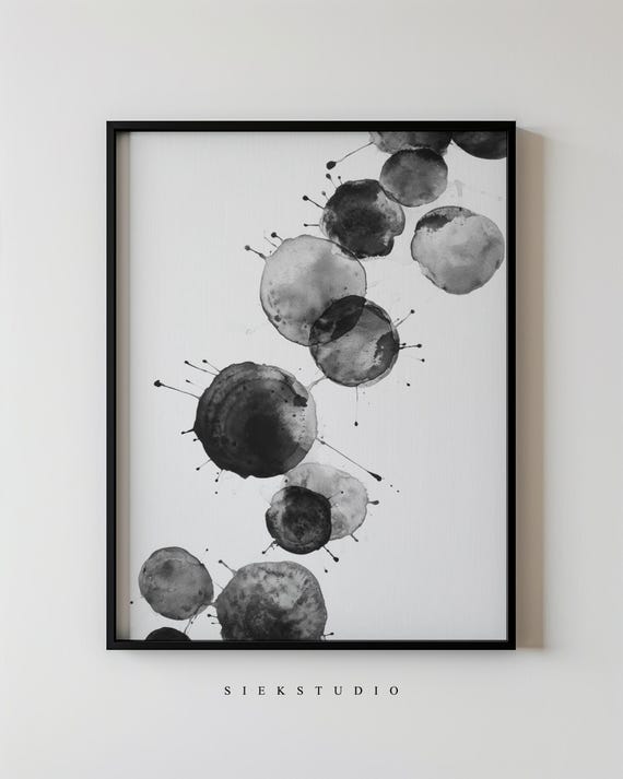 Abstract Shapes Circle Art Minimalist Paint Splatter Modern Wall Geometric Black And Gray Gradient Pattern Contemporary Decor 114