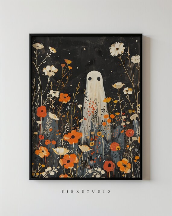 Cute Flower Bloom Art Print, Spooky Garden