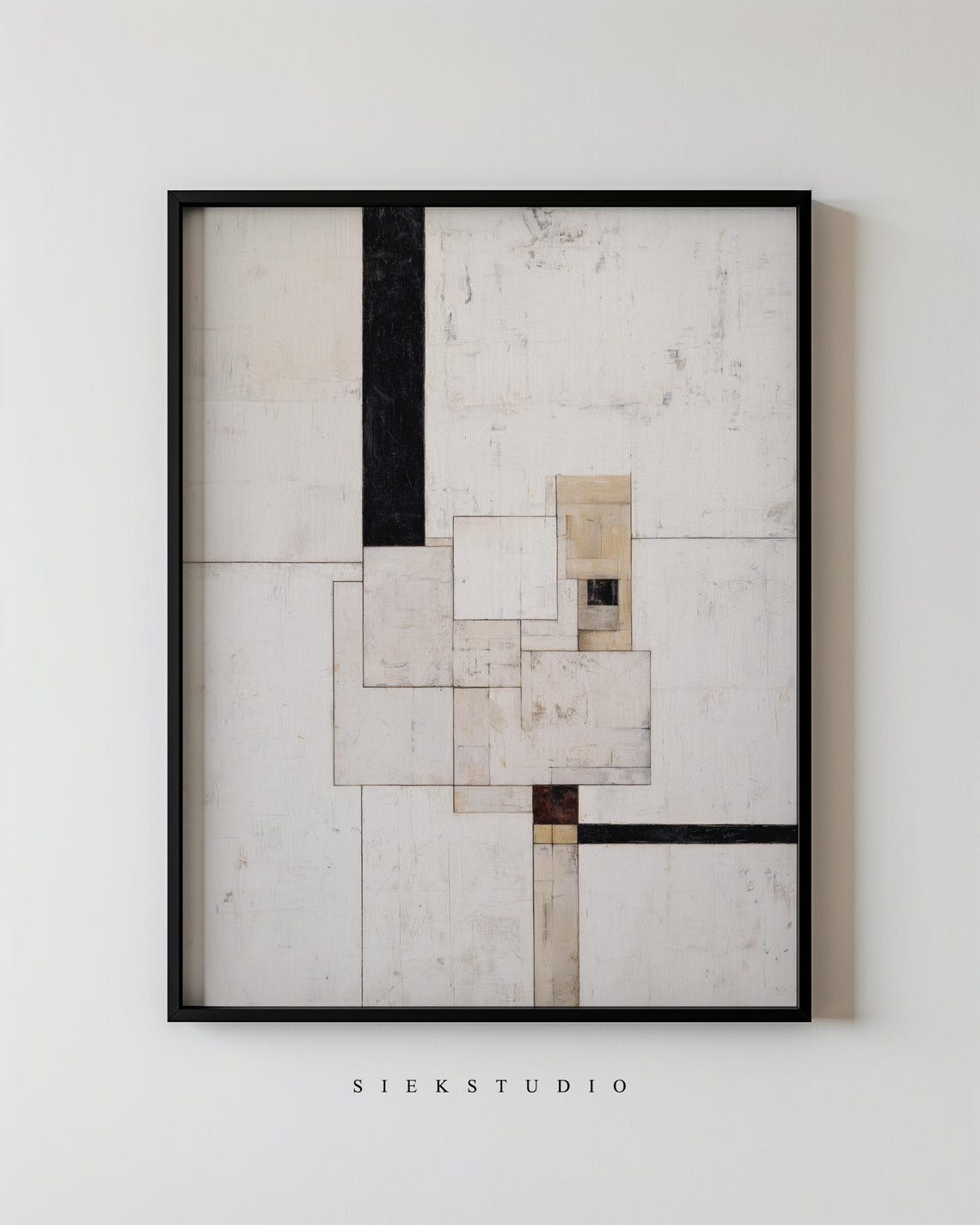 Minimal White Grid Squares Black Bar Minimalist Geometric Poster