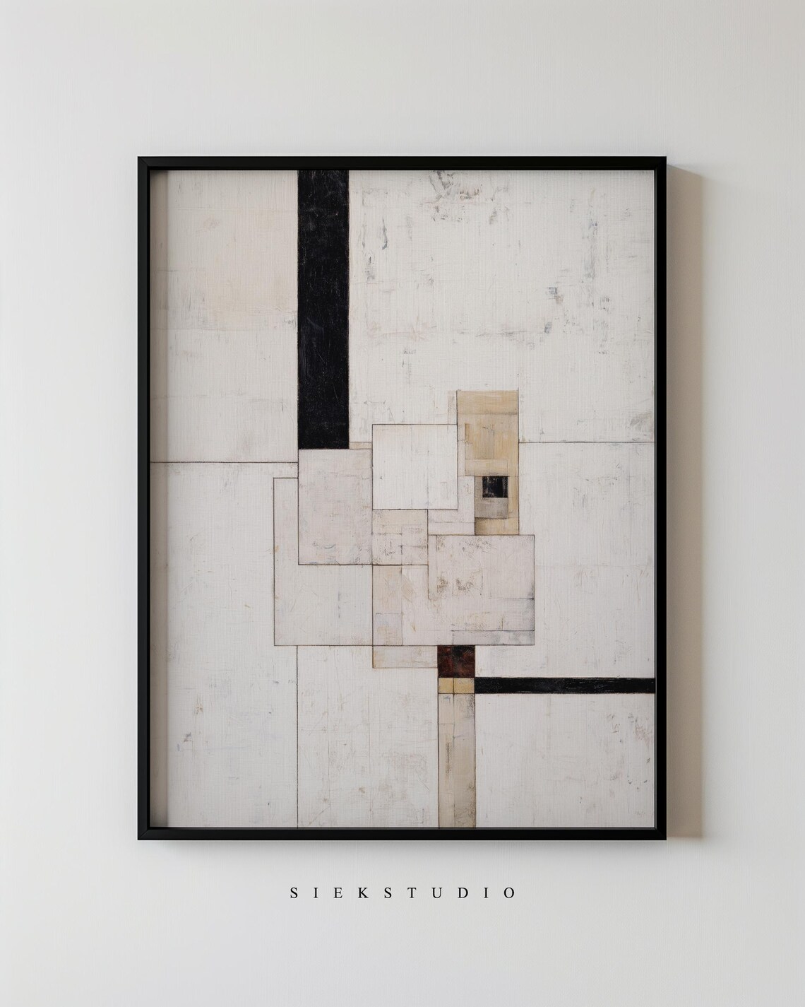 Minimalist Abstract Block Line Wall Art Neutral Composition Modern Black And White Geometric Shapes Contemporary Decor