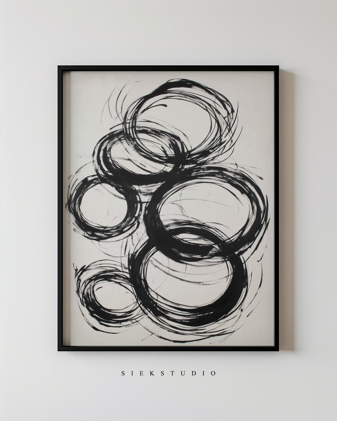 Abstract Black Ink Circles Enso Style Minimalist White Background Poster