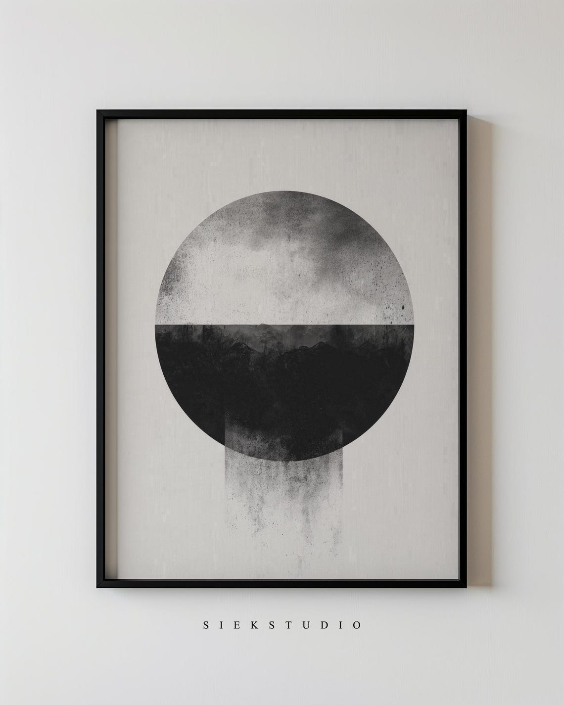Black Grey Watercolor Circle Minimalist Abstract Modern Art Poster
