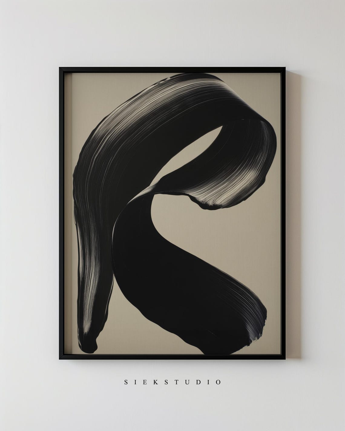 Bold Black Brushstroke Loop Abstract Minimalist Neutral Art Poster