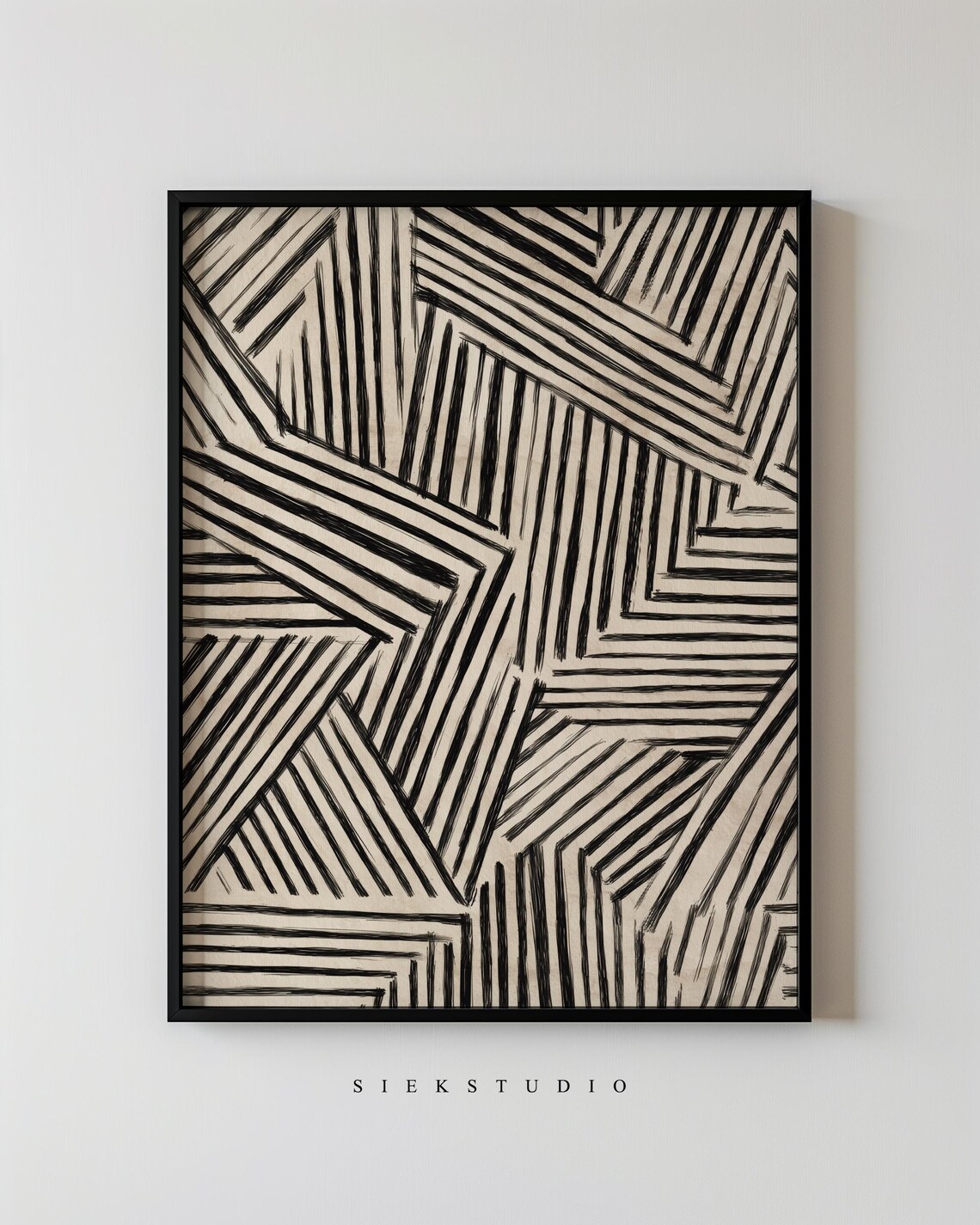 Abstract Minimalist Line Modern Black And Beige Pattern Wall Art Neutral Geometric Contemporary Living Room Decor 137