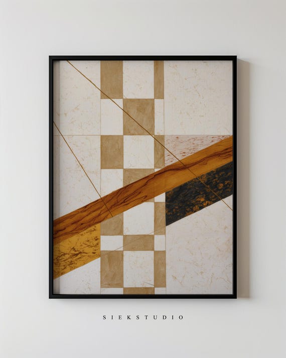 Minimalist Neutral Checker Tile Wall Art Modern Abstract Shapes Geometric Print Contemporary Pattern Inspired Home Decor 219
