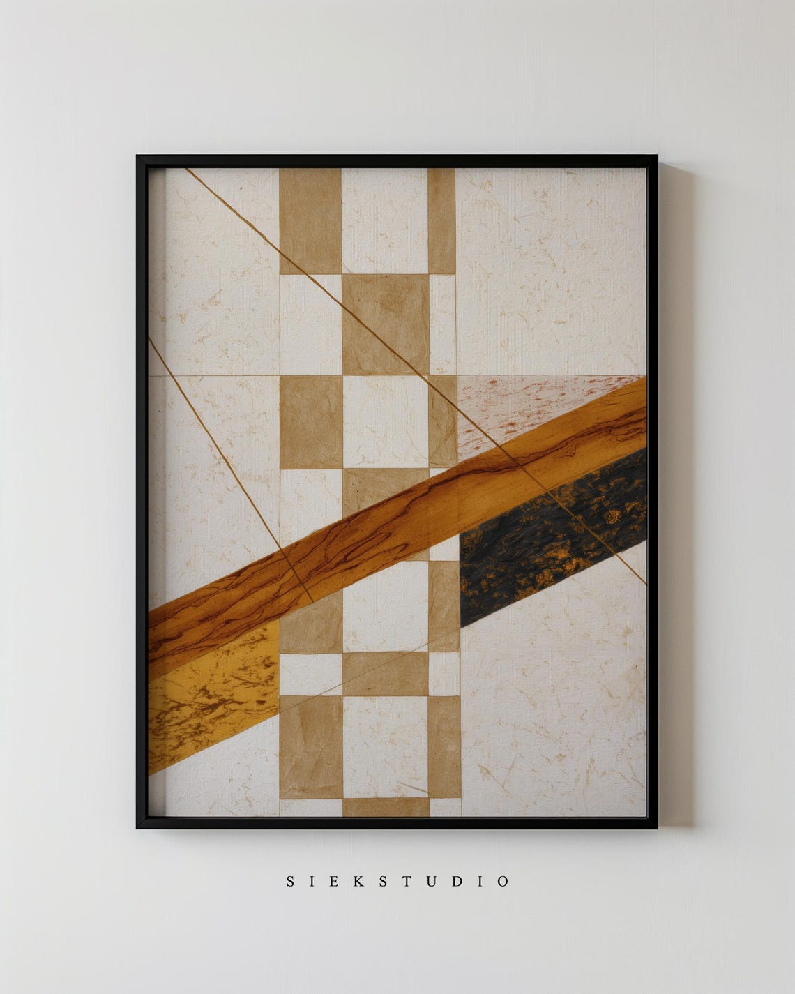 Abstract Geometric Checkerboard Amber Marble Tiles Modern Art Poster