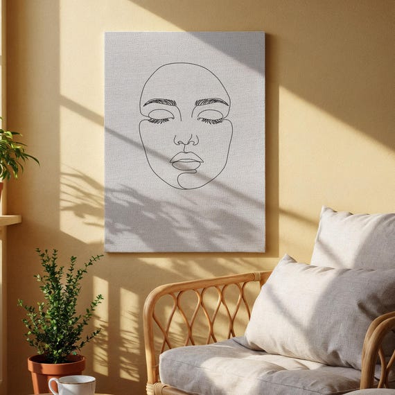 Minimalist Face Line Art Canvas Abstract Modern Wall Print Contemporary One Drawing Artwork For Living Room Bedroom Or Office