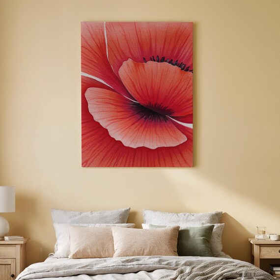 Red Poppy Flower Canvas Wall Art Bold Botanical Closeup Print Modern Floral Artwork For Bedroom Living Room Office Decor