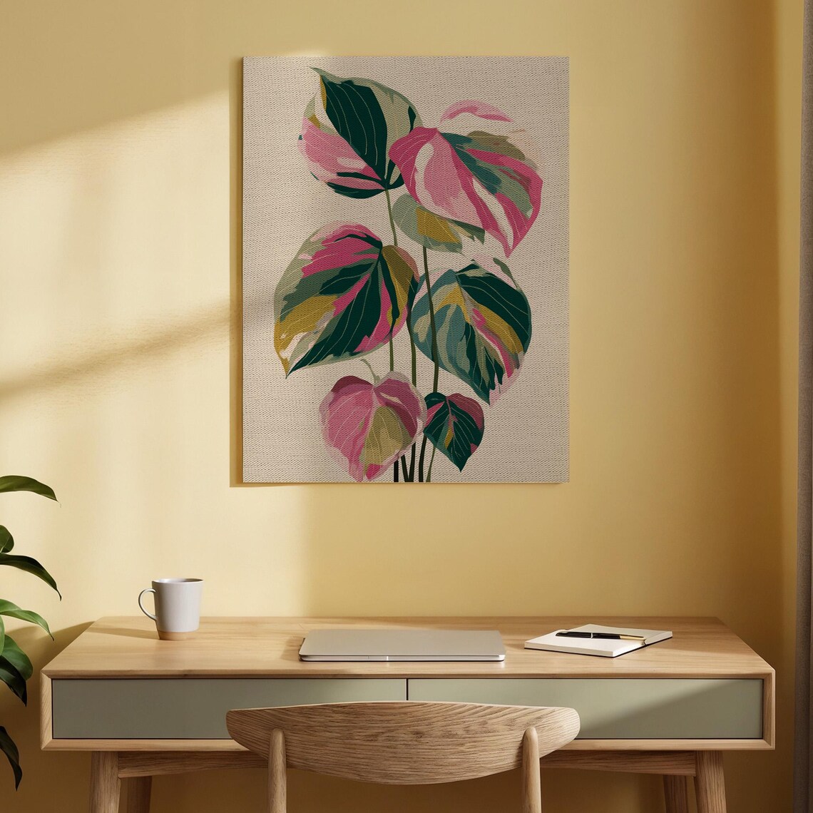 Lush Tropical Pink and Green Leaves Botanical Modern Art Print
