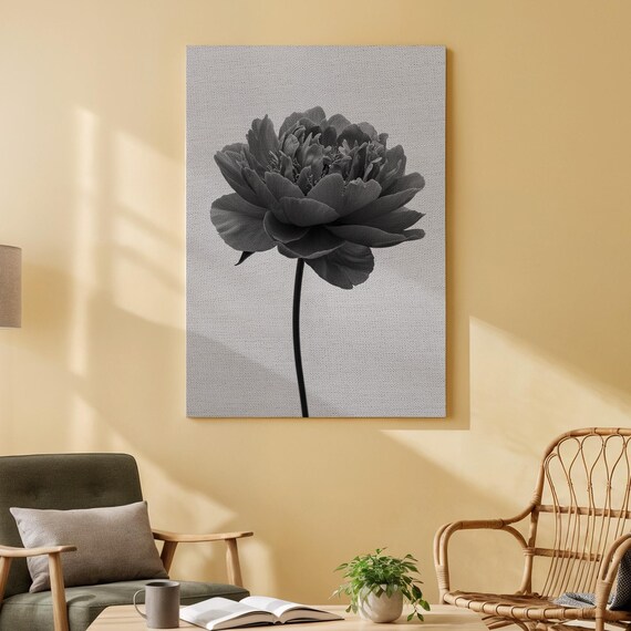 Black And White Peony Flower Minimalist Elegant Botanical Poster