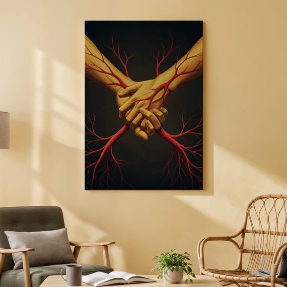 Abstract Hands Canvas Wall Art Surreal Connection Painting Symbolic Modern Artwork Of Unity And Life For Home Or Office Decor