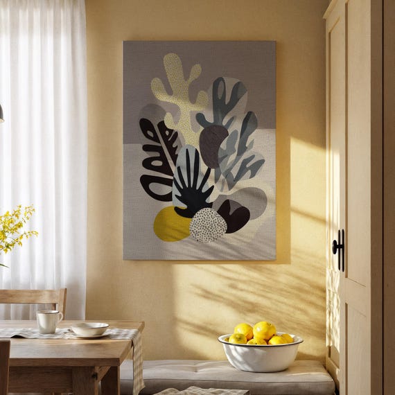Abstract Botanical Canvas Wall Art Modern Nature Inspired Illustration Print Minimalist Plant Shapes Artwork For Living Room