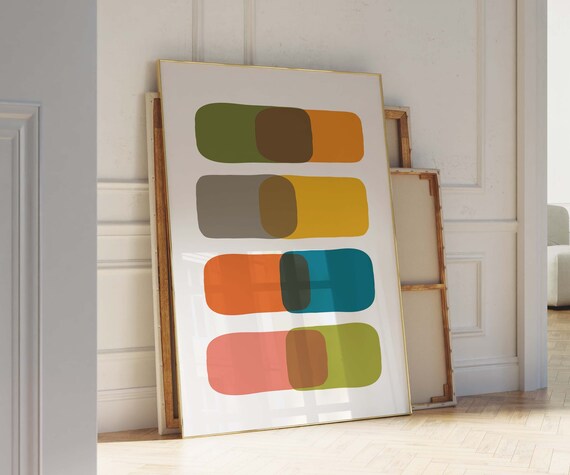 Mid Century Modern Color Block Bars Retro Danish Abstract Print
