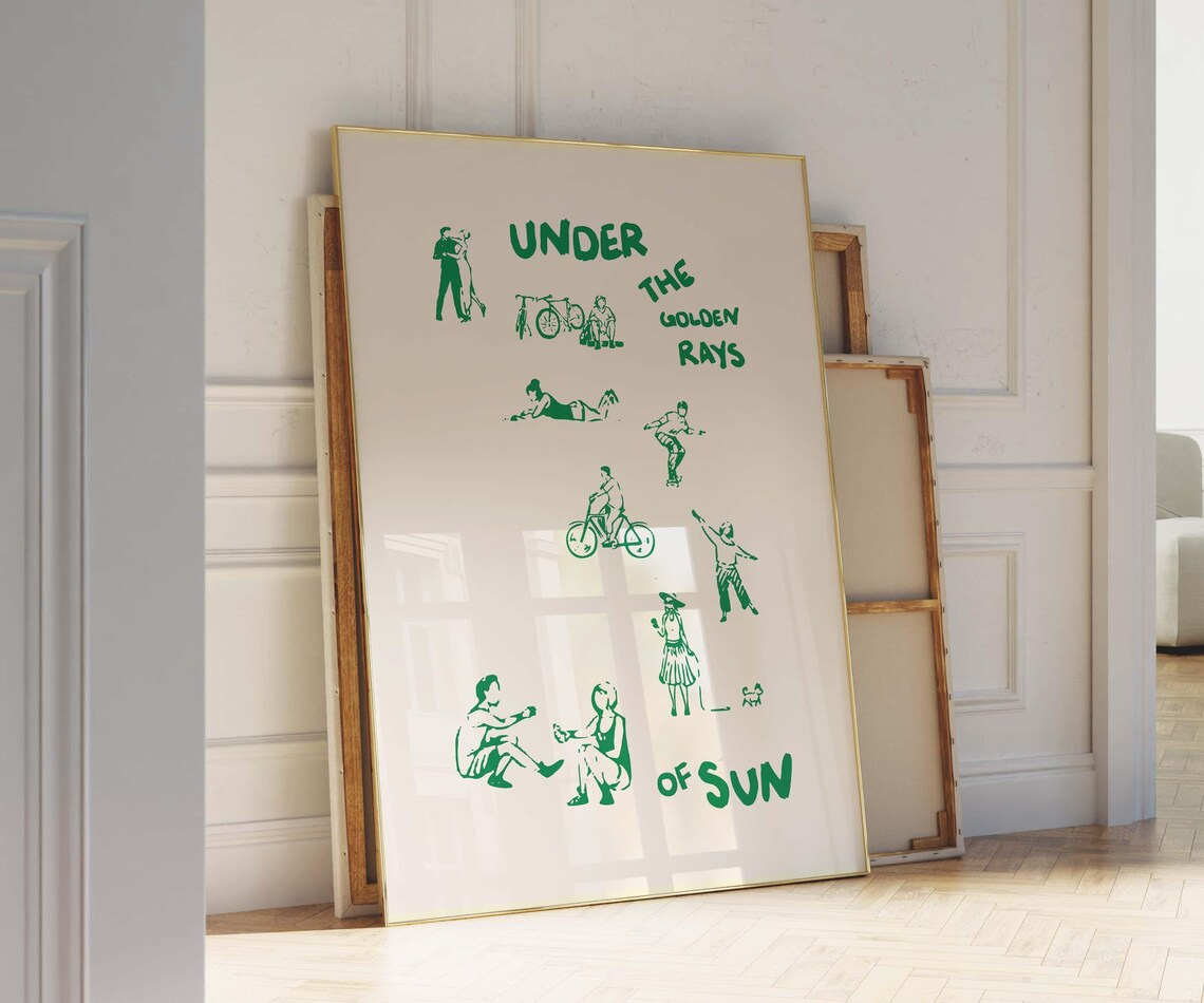 Tall Under the Golden Rays of Sun Green Summer Doodle Art Poster - Image 2