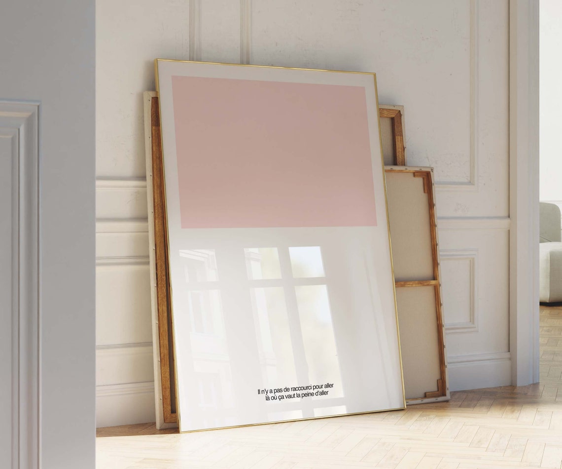 French Quote No Shortcut Light Pink Minimalist Color Block Art Poster