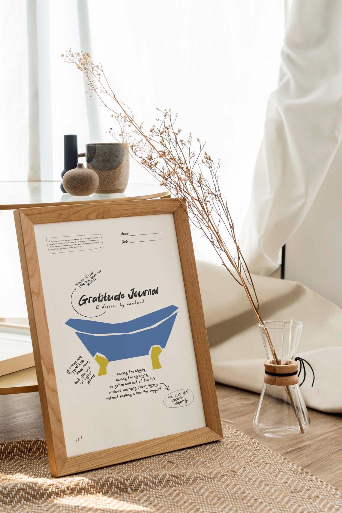 Gratitude Journal Bathtub Part 1 Blue Tub Handwritten Whimsical Poster - Image 2