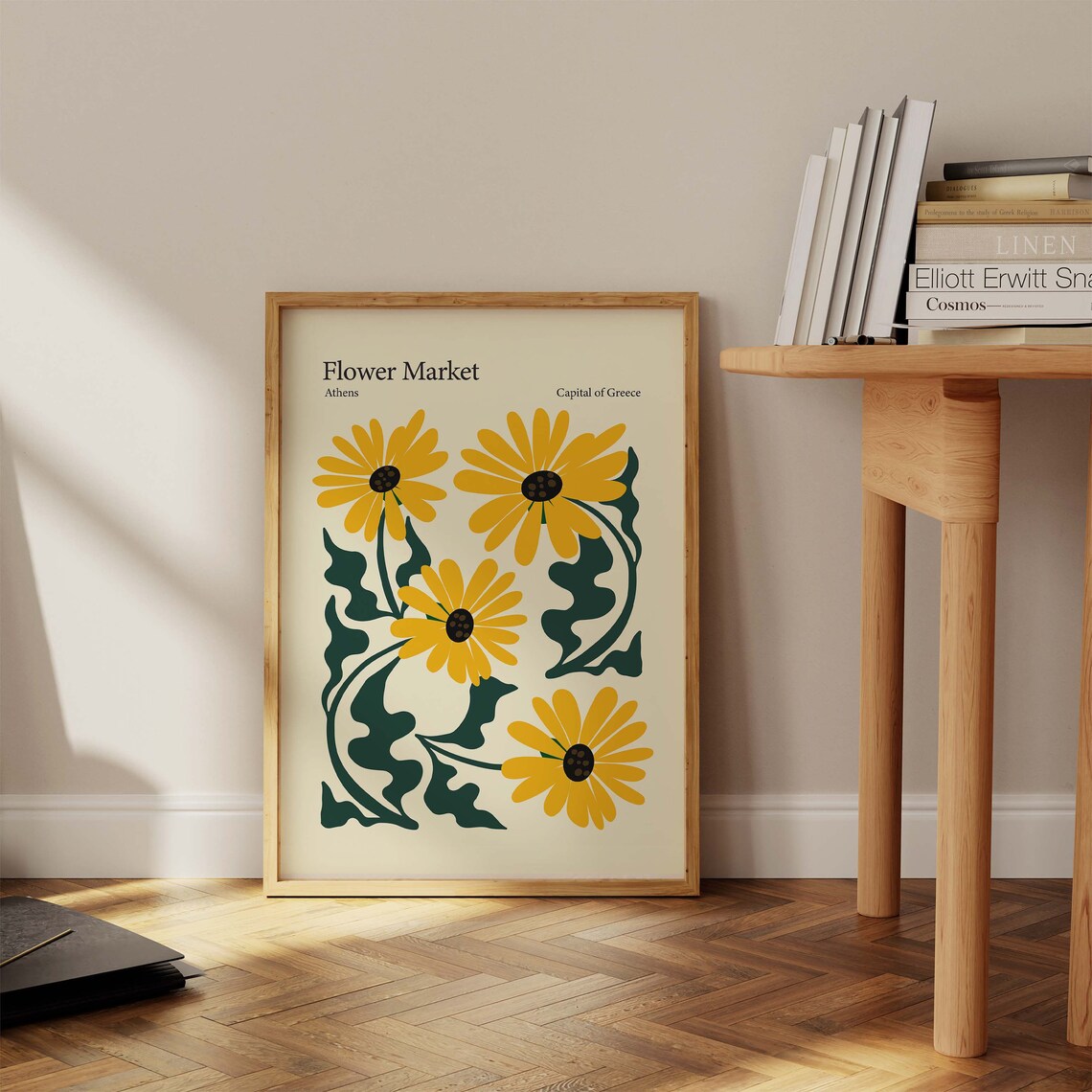 Flower Market Athens Capital Of Greece Yellow Daisy Floral Art Poster - Image 2